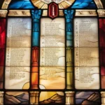 A stained glass window depicting the Ten Commandments, symbolizing their importance in Christian teachings. - Ten Commandments in Christianity