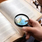 A person holding a book titled 'Religions of the World' with a magnifying glass over it. - religious affiliation