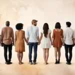 A diverse group of individuals standing together, symbolizing unity and understanding despite their differing beliefs. - religious beliefs, God, belief systems